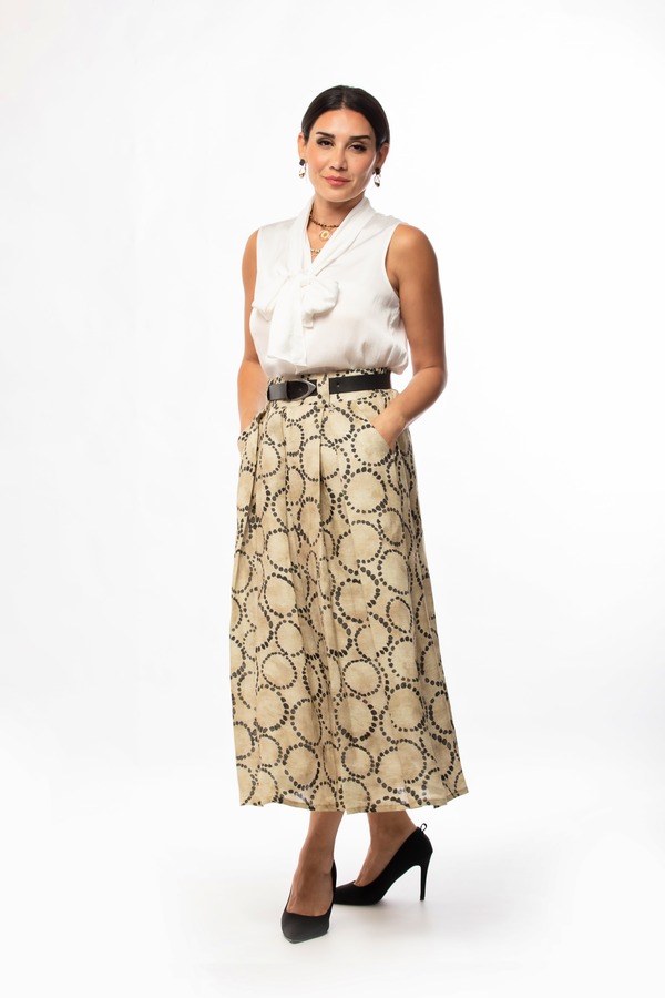 Almond - Linen Printed Skirt